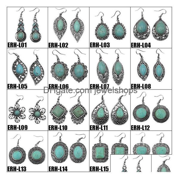 Dangle Lustre 30 Styles Bohème Turquoise Boucles D'oreilles Fleur Hibou Éléphant Tortue Dauphin Papillon Pour Femmes Mode Drop Livraison J Dhcnl