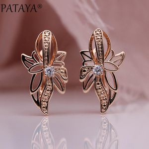 Chandelier en peluche 328 Anniversaire 585 Rose Gold Color Boucles d'oreilles creux pour femmes bijoux de mode blanc Natural Zircon Butterfly Eardangdang