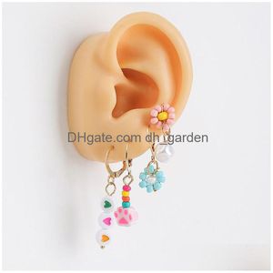 Dangle Chandelier 4 pièces / ensemble à la mode à la main perlée fleur boucles d'oreilles pour femmes filles polymère argile patte de chat résine coeur D Dhgarden Dh1Yp