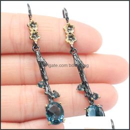 Dangle Kroonluchter 55X8Mm Neo-Gothic 6G Gemaakt Paars Amethist Donkerblauw Topaas Voor Dames Zwart Goud Oorbellen Dagelijks Wearda Bdesybag Dh06J