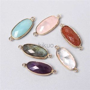 Dangle Kroonluchter 5 stuks Natuurlijke 2 Hole Healing Crystal Stone Amethys Labradoriet Quartz Connector Hanger Charme voor Sieraden Maken Ketting Oorbel 24316