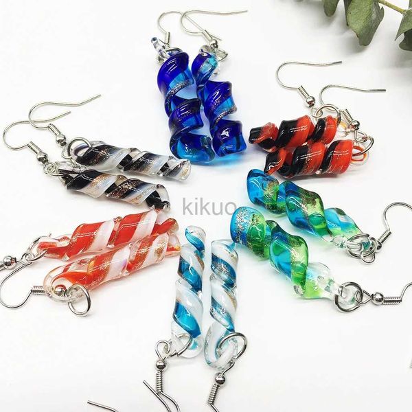 Lustre pendant 6 paires de boucles d'oreilles pendantes pour femmes, Style chinois, mélange de glaçure colorée, feuille de Cyclone, verre de Murano, lampe, 24316