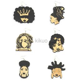 Dangle kroonluchter 6 paren/sets van mooie hoofdvorm kaart mooie gebeeldhouwde hanger oorbellen retro sexy stijl houten sieraden voor Afro vrouwen oor 24316