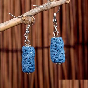 Dangle Lustre 8 Couleurs Boucles D'oreilles En Pierre De Lave Cylindre Colonne Par Diffuseur D'huile Essentielle Naturel Ethnique Accessoires Bijoux Femmes Dhnip