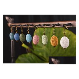 Boucles d'oreilles en pierre de lave ovales en peluche par lustre à 8 couleurs par huile essentielle