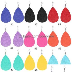 Cuelga la lámpara 9 colores PU Pendientes de lágrima de cuero Señoras Gota de agua Gancho de oreja de Sier de doble cara para mujeres Diseñador de moda Delive Dhsiz