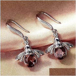 Dangle Lustre 925 Sier Couleur Cristal Petites Abeilles Boucles D'oreilles Mode Femme Champagne Cristaux Style Animal Boucle D'oreille Bijoux En Gros Dh5NE