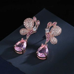 Chandelier en peluche 925 Micro Micro Micro Micro Erest Boucles d'oreilles en zircon Butfly Drop Drop Womens Birthday Bijoux H240423