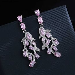 Chandelier enveloppe 925 Silver Luxury Rose Zirconia Boucles d'oreilles pour femmes conception de bijoux de mariage romantique doux