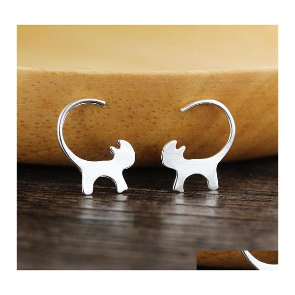 Dangle Lustre 925 Sterling Sier Mignon Boucle D'oreille Créatif Longue Queue Accrocher Chat Boucles D'oreilles Animal Jewlery Pour Femme Drop Delivery Jewelr Otnsh