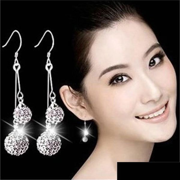 Peloton de chandelier 925 sterling sier pelleux boucles de bijoux boules d'oreilles longues section de modèles féminins mignons mode sauvage super flash ret dhrzd