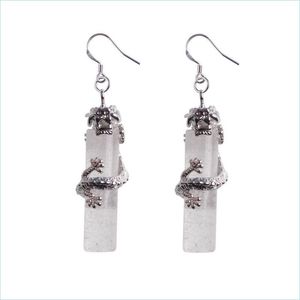 Dangle Lustre 925 Sterling Sier Pierre Naturelle Cristal Dangle Lustre Colonne Chinois Dragon National Vent Boucles D'oreilles F Dhgarden Dhtu9