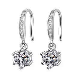 Dangle Lustre 925 Sterling Sier Six Griffes 0.5-1Ct Moissamite Boucles D'oreilles Tempérament Fiançailles Anniversaire De Mariage Lady Cadeau Drop Dhza9