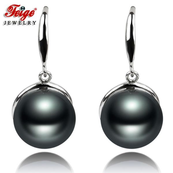 Pendientes colgantes de plata de ley 925 con perlas de agua dulce negras Vintage para mujer, regalos de fiesta, joyería de perlas al por mayor FEIGE