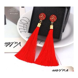 Bengelen kroonluchter 9colors boho etnische tassel oorbellen voor vrouwen geometrisch kristal rozenbloemteken lange zijde franjes status oor otlb7