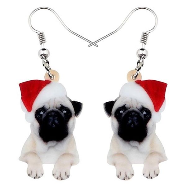 Cuelga Araña Acrílico Navidad Dulce Pug Perro Pendientes Gota Lindas Mascotas Regalo Mujeres Niña Adolescentes Niños Festival Encantos Decoración B217C