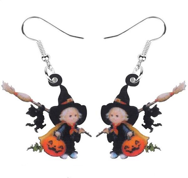 Dangle Lustre Acrylique Halloween Balai Chapeau Sorcière Citrouille Chat Noir Boucles D'oreilles Goutte Décoration Bijoux Femmes Filles Adolescents Fête G4164818