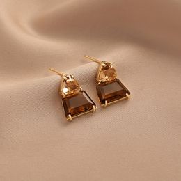 Pendientes colgantes de araña para mujer, aretes cuadrados de cristal leonado geométrico avanzado para mujer, joyería de moda coreana, fiesta gótica, chicas de lujo lindas 230804