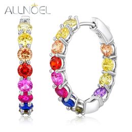 Bengelen kroonluchter allnoel 925 sterling zilveren grote hoepel oorbellen voor vrouwen kleurrijke zirkoon regenboog kristal brincos pendientes sieraden geschenken 230425