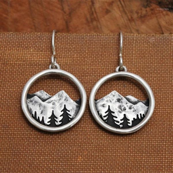 Dangle Lustre Alpine Dreamer Drop Boucle D'oreille Argent Couleur Mountain Pines Boucles D'oreilles Rondes Pour Les Femmes De Mariage Déclaration De Mode Bijoux Cadeau