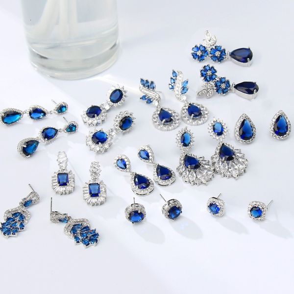 Dangle Lustre AMC Corée De Luxe Bleu Foncé Longue Boucle D'oreille Zircon Goujons D'oreille Bleu Marine De Mariée De Noce Bijoux Accessoires Cadeaux Pour Les Femmes 230602