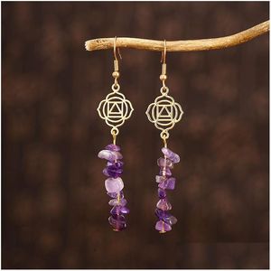 Dangle Lustre Améthyste Crused Stone Boucles D'oreilles À La Main Violet Lavande Guérison Cristal Boucle D'oreille Yoga Bijoux Pour Femmes Deliv Dhxsy