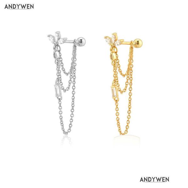 Dangle Chandelier Andywen 925 Sterling Sier Or Trois Ovales Chaîne Perles Oreille Pin Goutte Boucle D'oreille Femmes Partie De Luxe Bijoux Piercing Pend Dhson