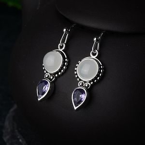 Dangle Lustre ANGEL 925 Sterling Silver Moonstone Gemstone Drop Boucles D'oreilles Pour Les Femmes Améthyste Fine Jewelry WholesaleDangle