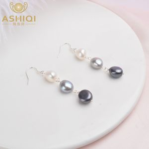 Bengelen kroonluchter ashiqi natuurlijke barokke parel 925 sterling zilveren lange oorbellen voor vrouwen zwart zoetwater parel handgemaakte drop earring feest cadeau 230404