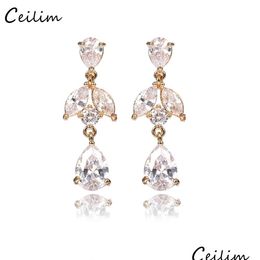 Dangle Lustre Autrichien Clair Cubique Zircone Boucles D'oreilles Pour Les Femmes Fleur En Forme De Mariée De Mariage Boucle D'oreille Oreille Partie Bijoux Drop Deli Dhaz0