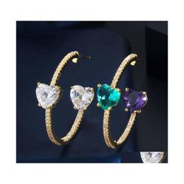 Dangle Chandelier Beaqueen Brillant Double Face Grand Coeur Coupe Vert Violet Cristal Rond Cercle Boucles D'oreilles Cubique Zircone Wome Dhq1M