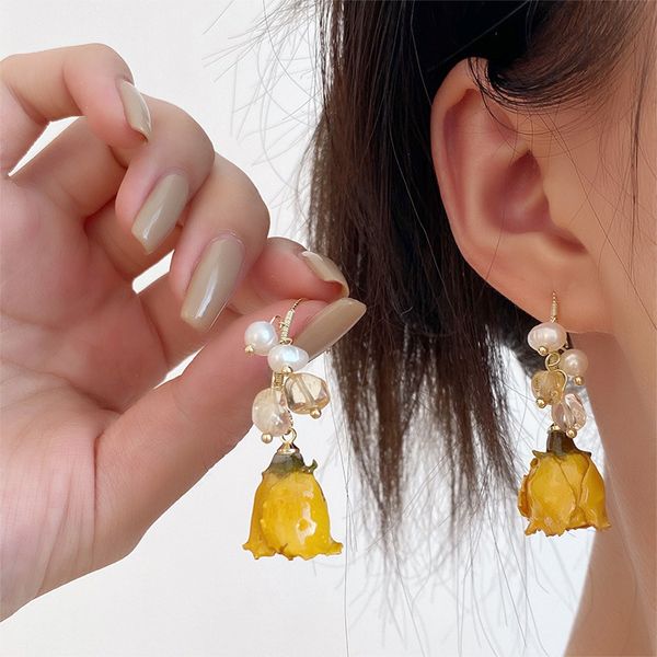Boucles d'oreilles pendantes en résine pour femmes, lustre, belles perles charmantes, fleur de Rose, nouvelle collection 2022