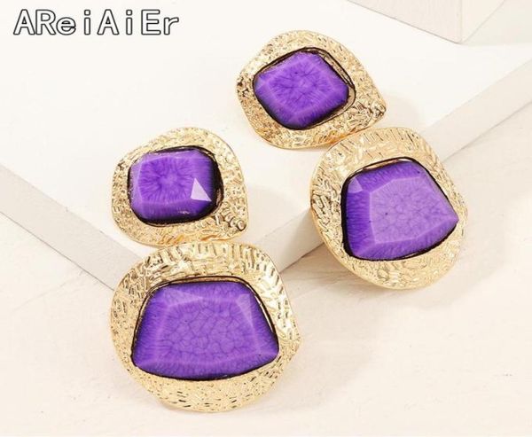 Dangle lustre grandes boucles d'oreilles couleur or métal violet Imitation pierre goutte boucle d'oreille mode alliage boucles d'oreilles irrégulières pour les femmes Pa8242272