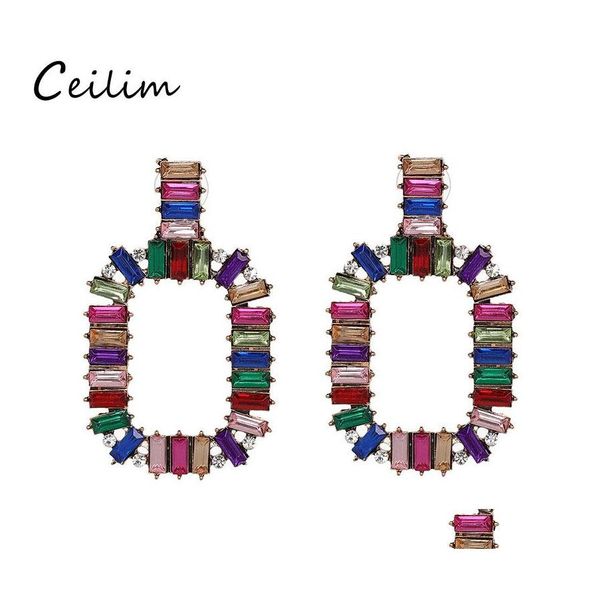 Cuelga Araña Grande Cuadrado Geometría Pendiente Vintage Cristal Piedra Largo Arco Iris Pendientes para Mujeres Declaración de Color Oro Boda P Otul5