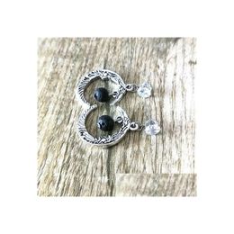 Dangle Lustre Noir Pierre De Lave Long Gland Lune Boucles D'oreilles Collier DIY Aromathérapie Diffuseur D'huile Essentielle Dangle Earin Dhgarden Dhuqg