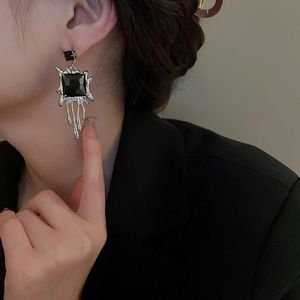 Dangle lustre noir strass dégradé goutte d'eau carré Zircon cristal métal lave boucles d'oreilles pour femmes fille bijoux cadeaux