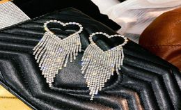 Chandelier en peluche Bling Bling Long Tassel Heart Crystal Drop Earrings for Women Rhingestone Oreing Bring Party State Wedding Jewelr2954941