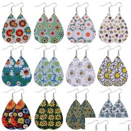 Dangle Lustre Bohême Design Daisy Imprimé Pu Boucles D'oreilles En Cuir Pour Femmes Fille Mode Fleur Dangle Goutte Crochet Oreille Par Dhgarden Dhxmg