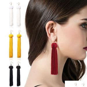 Dangle Chandelier Bohême Ethnique Gland Boucles D'oreilles Pour Femmes À La Mode Noir Rouge Jaune Vert Longue Soie Frangée Dangles Déclaration G Dhn26