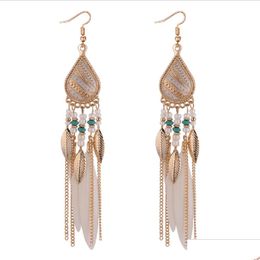 Dangle Lustre Bohême Plume Boucle D'oreille Pour Les Femmes Bijoux De Mode Perles Gland Dangle Longues Boucles D'oreilles Dream Catcher Drop Livraison Dheox