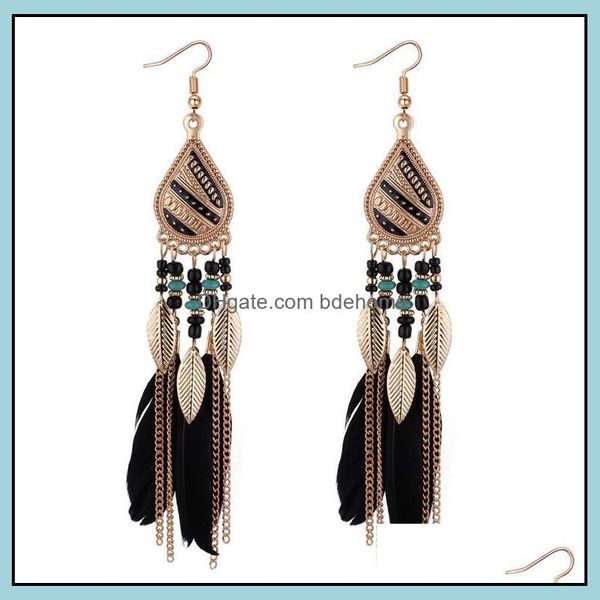 Dangle Lustre Bohême Plume Boucle D'oreille Pour Femmes Bijoux De Mode Perles Gland Dangle Longues Boucles D'oreilles Dream Catcher Drop Epacket De Dh0Jz