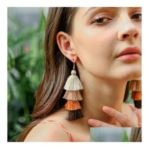 Dangle Kroonluchter Boheemse 4 Gelaagde Omzoomde Luxe Etnische Verklaring Kwastje Oorbellen Boho Mode-sieraden Voor Vrouwen Lange Drop Deliv Dhwpd