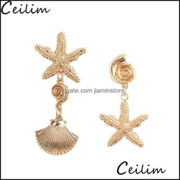 Bengelen kroonluchter bohemian asymmetrie shell drop oorbellen voor vrouwen feestverklaring zeester goud kleur metaal zomer bruid sieraden d otonj