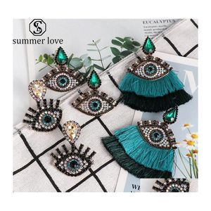 Bengelen kroonluchter Boheemse kristal kwaadaardige blauwe ogen lange druppel oorbellen voor vrouwen etnische trendy tassel statement mode valentnes da dhcmq