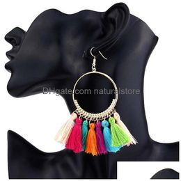 Dangle Lustre Bohème Ethnique Fringe Gland Dangle Boucles D'oreilles Pour Femmes Grand Grand Rond Longue Déclaration Boucle D'oreille Filles Mode Dhmqu