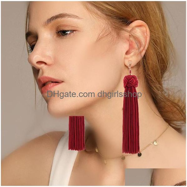 Dangle Lustre Bohème À La Main Gland Femmes Boucles D'oreilles Longue Frange Soie Tissu Corde Wrap Ethnique Vintage Mode Bijoux Cadeau Dr Dhhn6