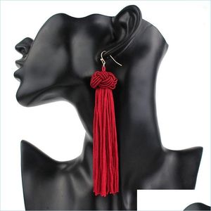 Dangle Lustre Bohème À La Main Tissé Longues Boucles D'oreilles De Mode Chinois Noeud Gland Pour Les Femmes Partie De Mariage Bijoux Cadeau D Lulubaby Dh4C2