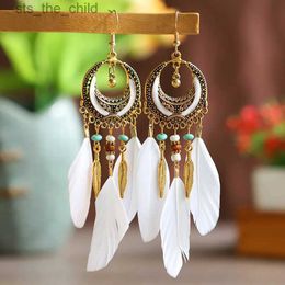 Dangle Chandelier Bohème longue plume pendentif boucles d'oreilles femmes chaînes de plage gland pendentif boucles d'oreilles mariage mariée bijoux en grosC24326