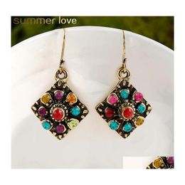 Dangle Lustre Bohemian Mti Couleur Boucles D'oreilles En Cristal Vintage Style Ethnique Goutte Pour Femmes Filles Déclaration De Mariage Bijoux D'été L Otcoo