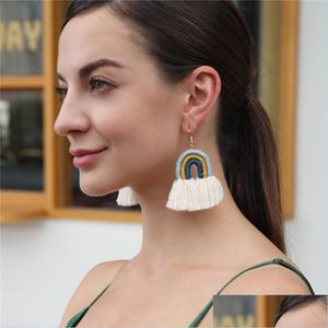 Cuelga la lámpara Bohemian Rainbow Tassel Cuelga los pendientes Tejido Cadena Ear Rings Chandelier Cuff para las mujeres Joyería de moda Drop Del Dhpxg